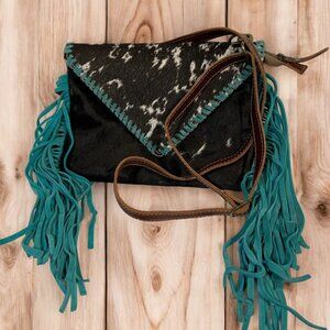 Myra Cowhide Bag with Blue Fringe